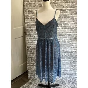 Devlin Navy Floral Lace Midi Slip Dress Womens L, Adjustable Straps, Elegant
